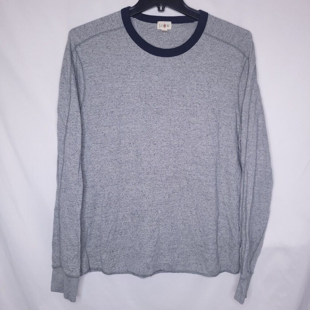 J Crew Thermal Shirt Mens Large Gray Waffle Knit Ringer Oarsman